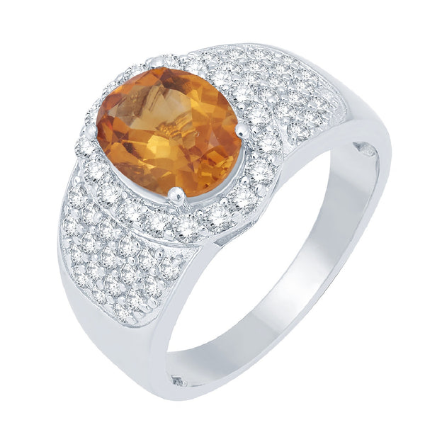 V3 Jewelry Citrine & White Topaz Halo Ring