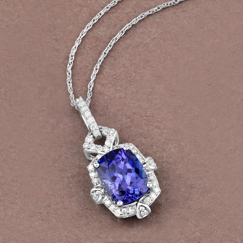 2.74 Carat Genuine Tanzanite and White Diamond 14K White Gold Pendant