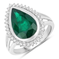 IGI Certified 4.01 Carat Genuine Zambian Emerald and White Diamond 14K White Gold Ring