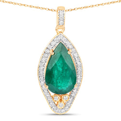 IGI Certified 4.62 Carat Genuine Zambian Emerald and White Diamond 14K Yellow Gold Pendant