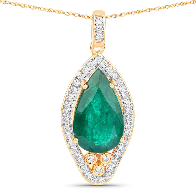 IGI Certified 4.62 Carat Genuine Zambian Emerald and White Diamond 14K Yellow Gold Pendant