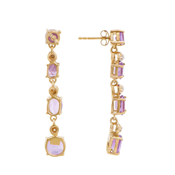 18k Yellow Gold Plated 925 Sterling Silver Amethyst 0.06 Diamond Earrings for Women