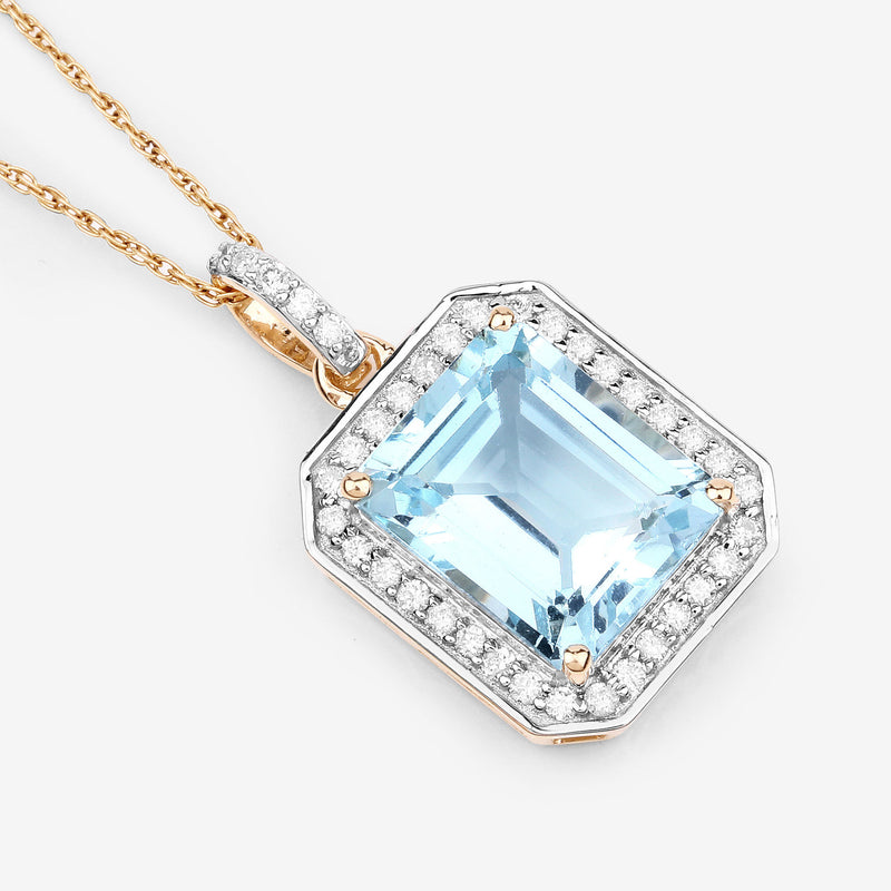 4.19 Carat Genuine Aquamarine and White Diamond 14K Yellow Gold Pendant