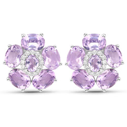 7.74 Carat Genuine Pink Amethyst and White Topaz .925 Sterling Silver Earrings