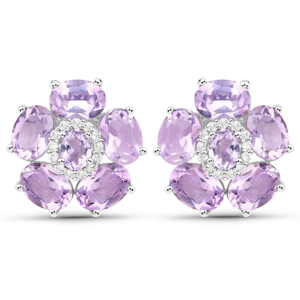 7.74 Carat Genuine Pink Amethyst and White Topaz .925 Sterling Silver Earrings