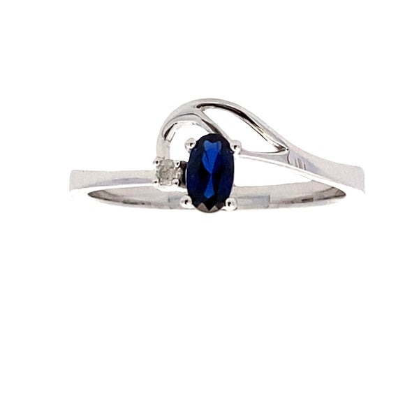 .02ct Created Sapphire Diamond Ring 10KT White Gold