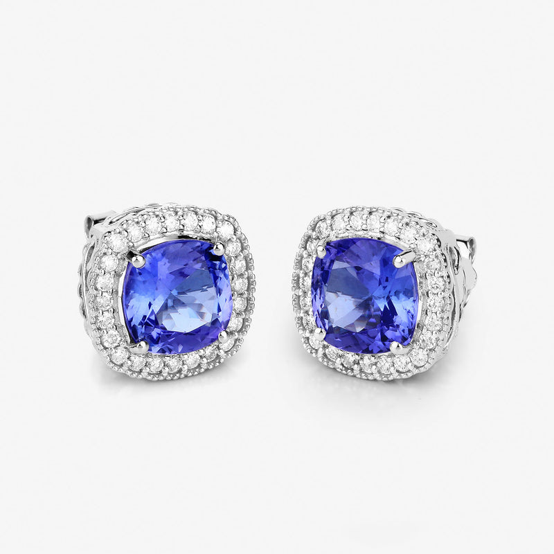 5.98 Carat Genuine Tanzanite and White Diamond 14K White Gold Earrings