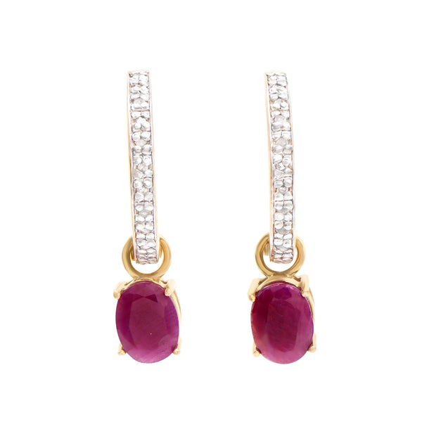 18K  Yellow Gold Plated 925 Sterling Silver Ruby 0.18 Diamond Earrings for Women