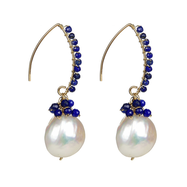 V3 Jewelry Lapis & Freshwater Pearl Sterling Silver Drop Earrings