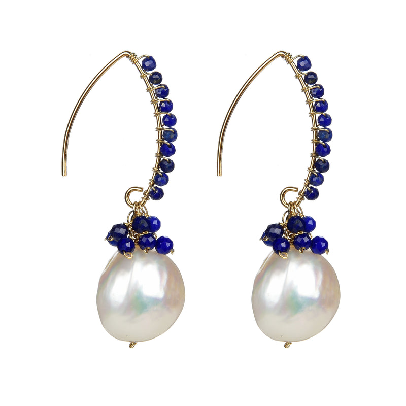 V3 Jewelry Lapis & Freshwater Pearl Sterling Silver Drop Earrings