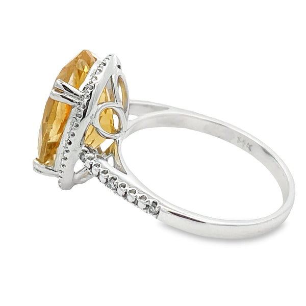 Natural 5.17ct Citrine Diamond Ring 14KT White Gold