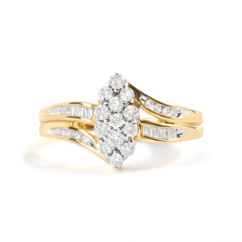 10K Yellow Gold 1/2 Cttw Pear Cluster and Channel Set Diamond Ring (H-I Color, I1-I2 Clarity) - Ring Size 7