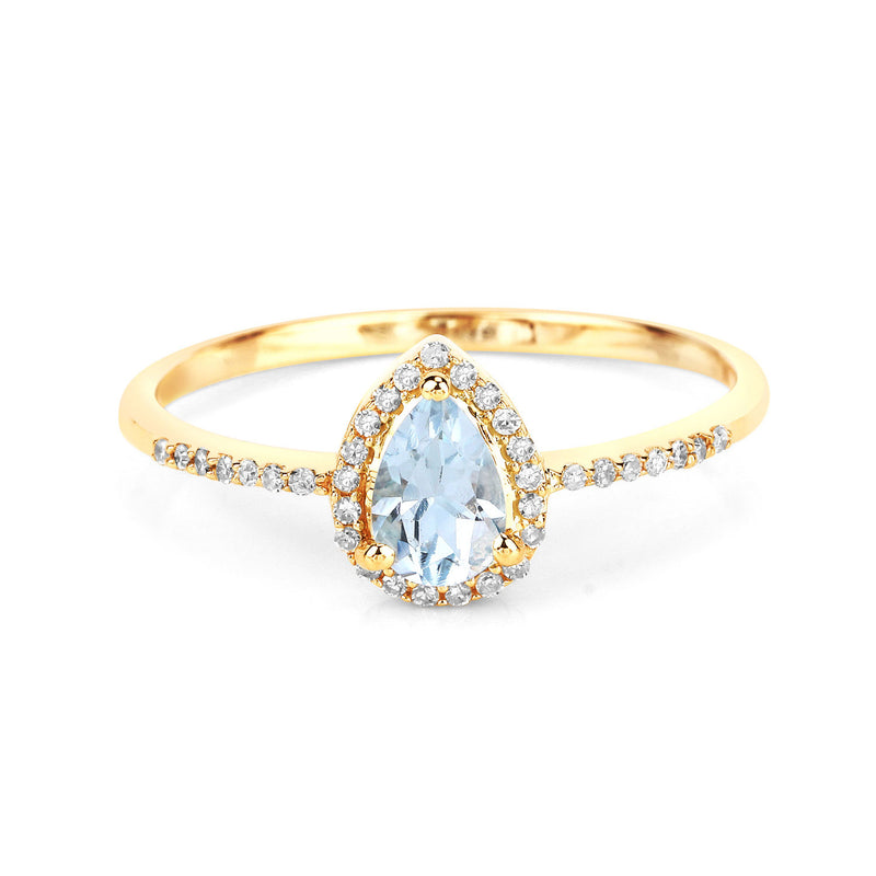 0.45 Carat Genuine Aquamarine and White Diamond 14K Yellow Gold Ring