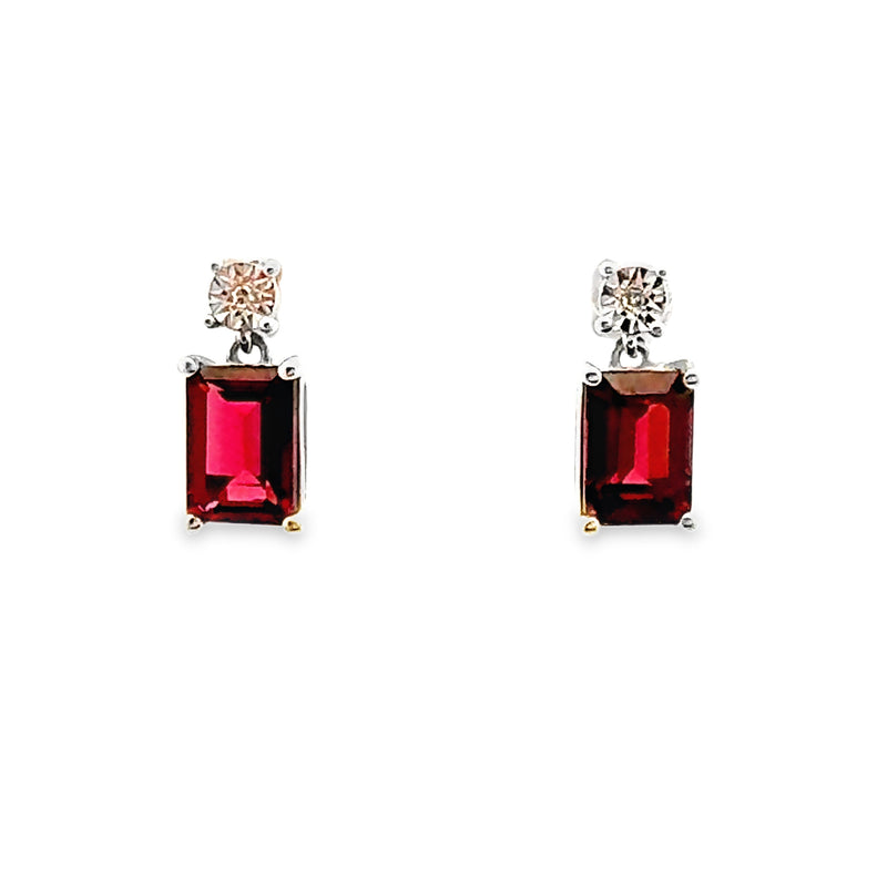 Natural 2.35ct Garnet Diamond Earrings 10KT White Gold