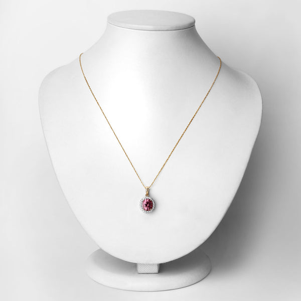 2.58 Carat Genuine Pink Spinel and White Diamond 18K Yellow Gold Pendant