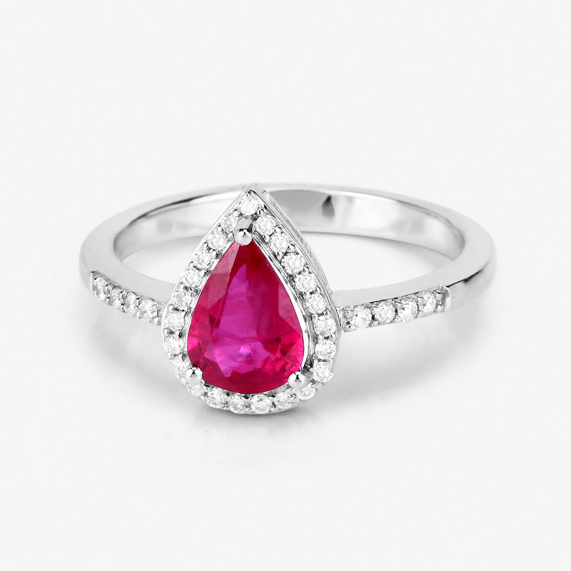 1.16 Carat Genuine Ruby and White Diamond 14K White Gold Ring