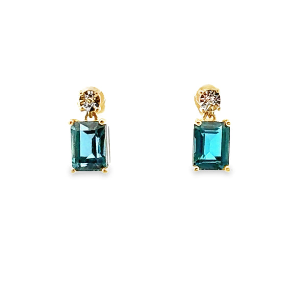 London Blue Topaz Diamond Earrings 10KT Yellow Gold