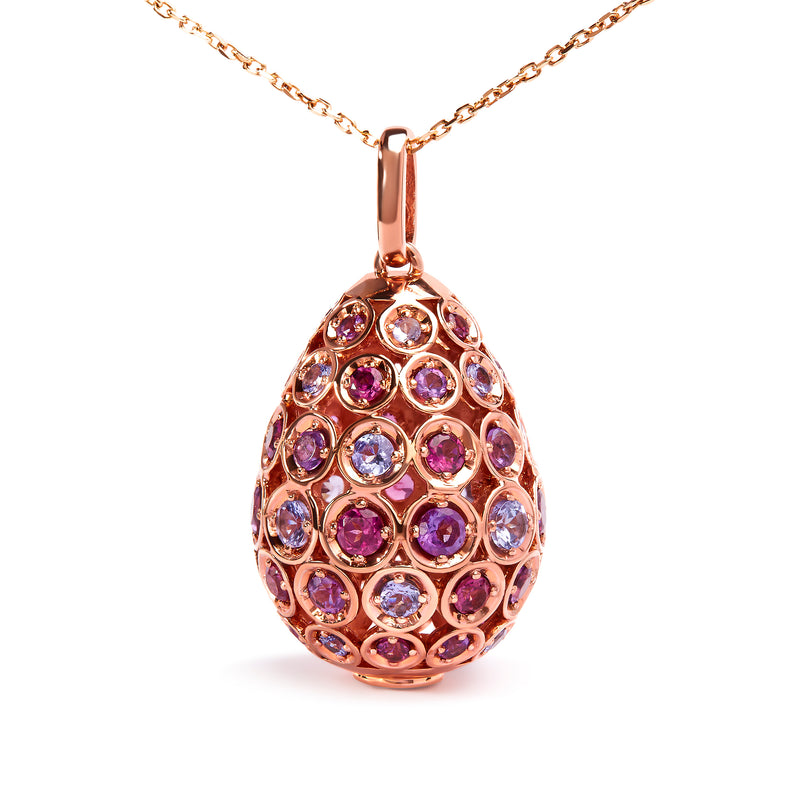 10K Rose Gold Plated .925 Sterling Silver Rainbow Colored Gemstone Egg Shaped Drop Pendant Necklace - 18 inch