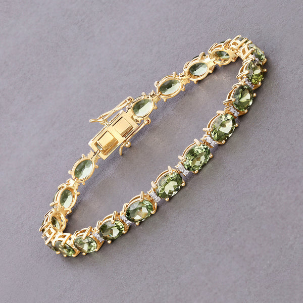 17.00 Carat Genuine Green Tourmaline and White Diamond 14K Yellow Gold Bracelet