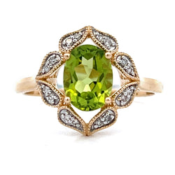 Natural 1.43ct Peridot Diamond Ring 14KT Yellow Gold