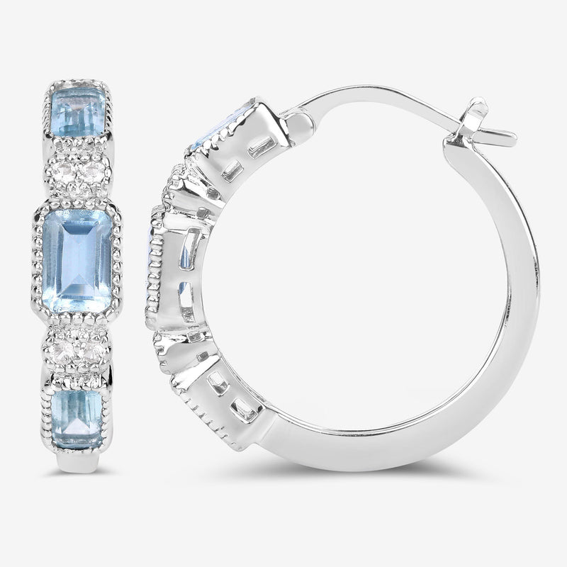 2.66 Carat Genuine Blue Topaz and White Topaz .925 Sterling Silver Earrings