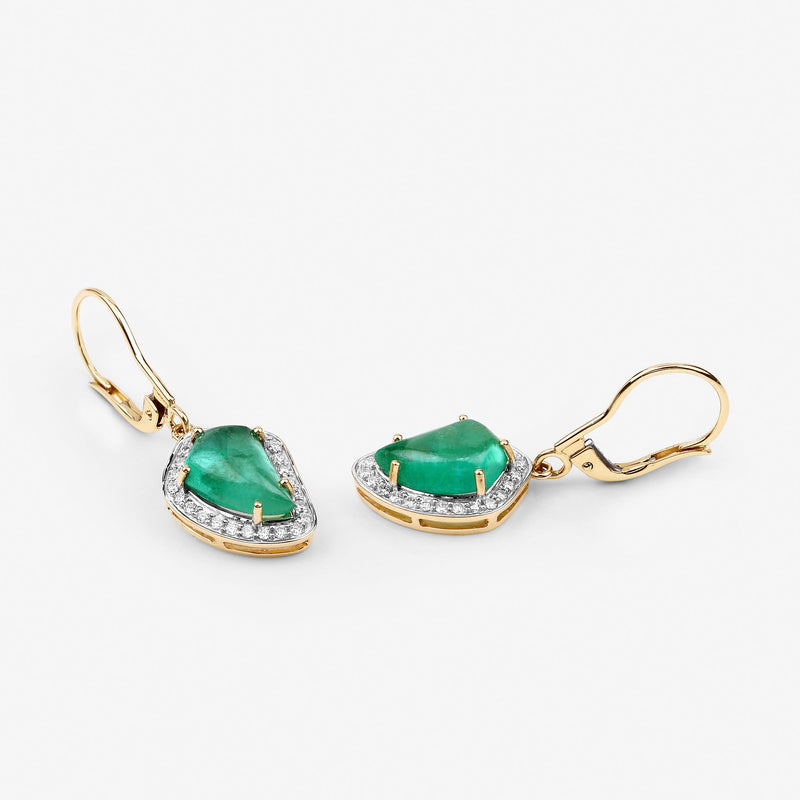 6.40 Carat Genuine Colombian Emerald and White Diamond 14K Yellow Gold Earrings