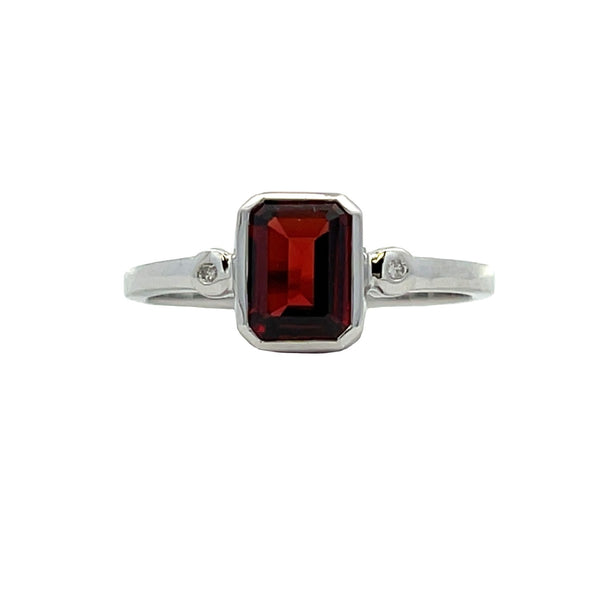 Genuine 1.19ct Garnet Diamond Ring 10KT White Gold