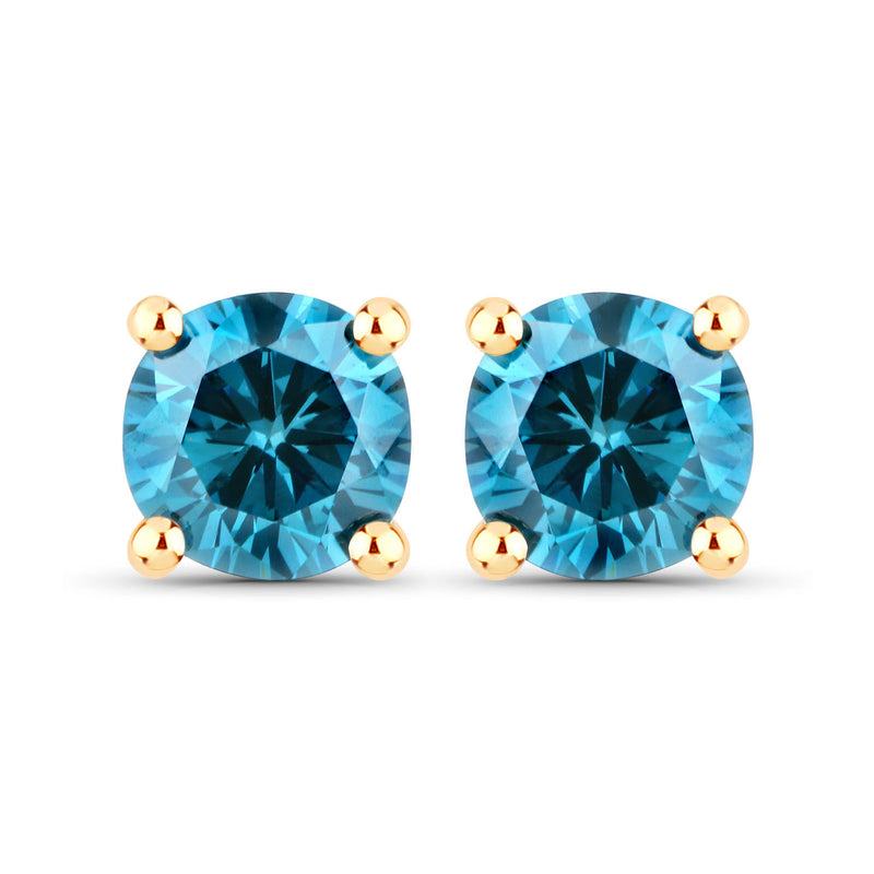 0.42 Carat Genuine Blue Diamond 14K Yellow Gold Earrings