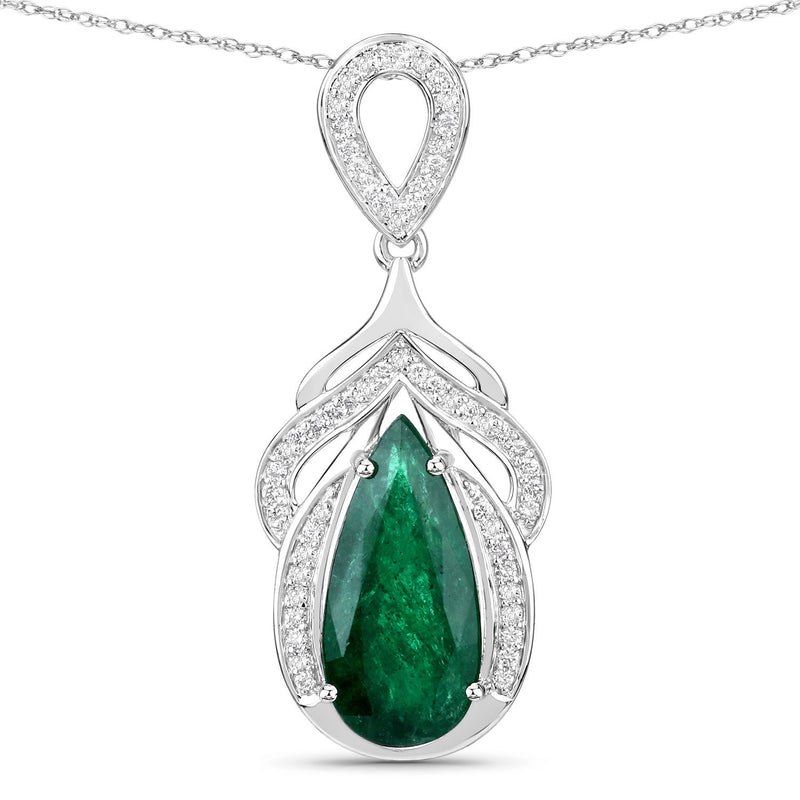 IGI Certified 4.14 Carat Genuine Zambian Emerald and White Diamond 14K White Gold Pendant