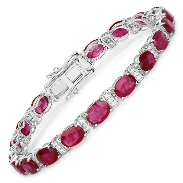 16.52 Carat Genuine Ruby and White Diamond 14K White Gold Bracelet