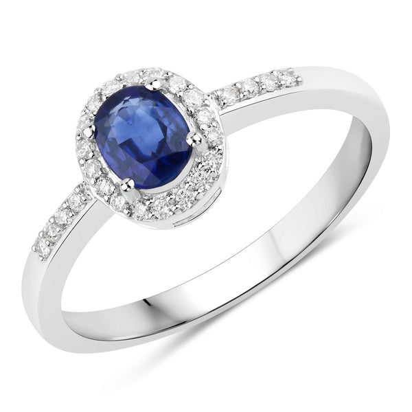 0.68 Carat Genuine Blue Sapphire and White Diamond 14K White Gold Ring