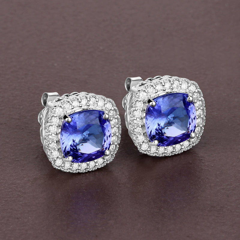 5.98 Carat Genuine Tanzanite and White Diamond 14K White Gold Earrings