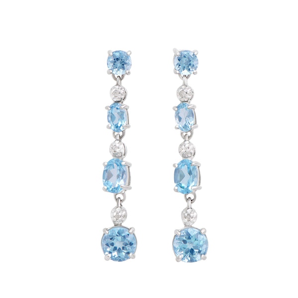 Rodium Plated 925 Sterling Silver Blue topaz  0.06 Diamond Earrings for Women