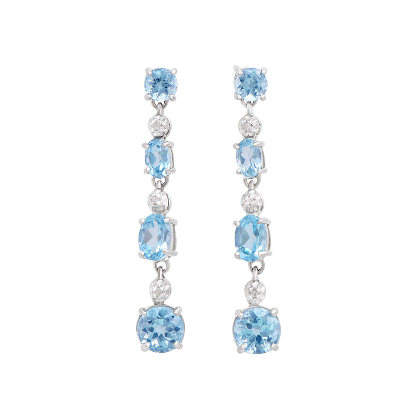 Rodium Plated 925 Sterling Silver Blue topaz  0.06 Diamond Earrings for Women