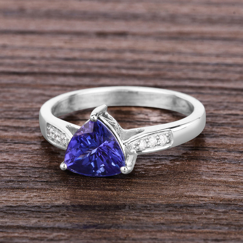 1.62 Carat Genuine Tanzanite and White Diamond 14K White Gold Ring