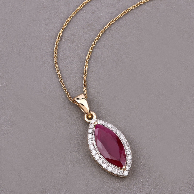 1.81 Carat Genuine Ruby and White Diamond 14K Yellow Gold Pendant