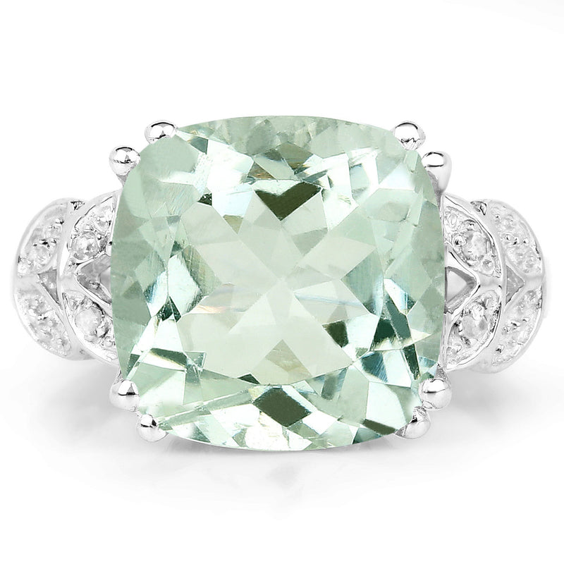 5.52 Carat Genuine Green Amethyst and White Diamond .925 Sterling Silver Ring