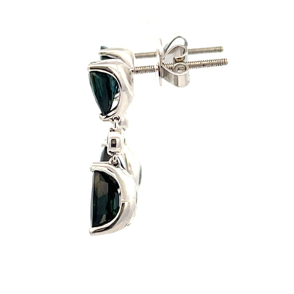 4.95ct Sapphire Diamond Dangle Earrings 14KT White Gold