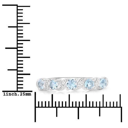 0.54 Carat Genuine Aquamarine and White Topaz .925 Sterling Silver Ring