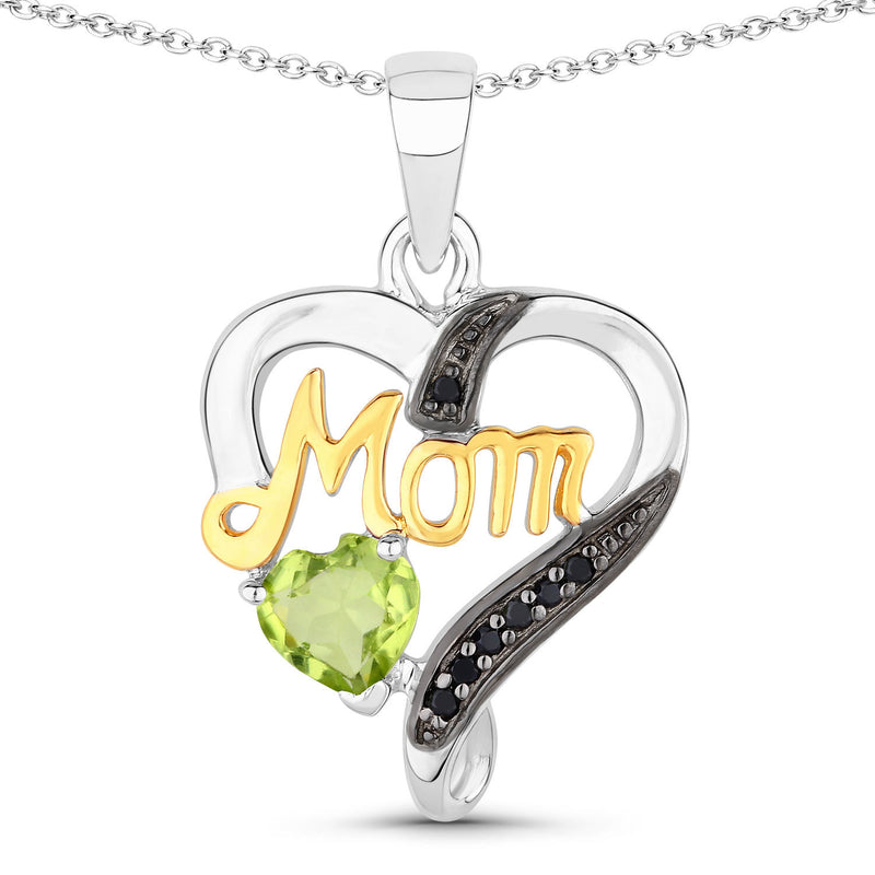 0.49 Carat Genuine Peridot and Black Spinel .925 Sterling Silver Pendant