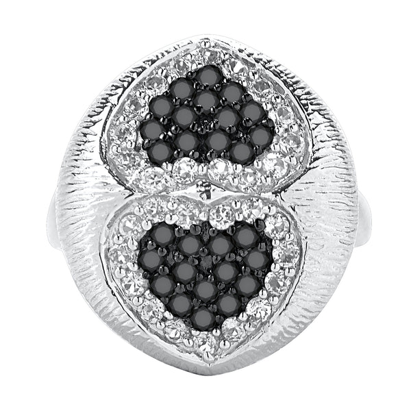 V3 Jewelry Black Spinel & White Topaz Heart Ring