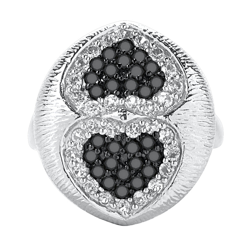 V3 Jewelry Black Spinel & White Topaz Heart Ring