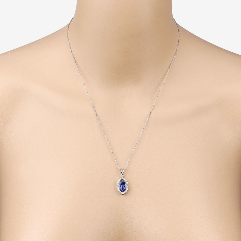 2.44 Carat Genuine Tanzanite and White Diamond 14K White Gold Pendant