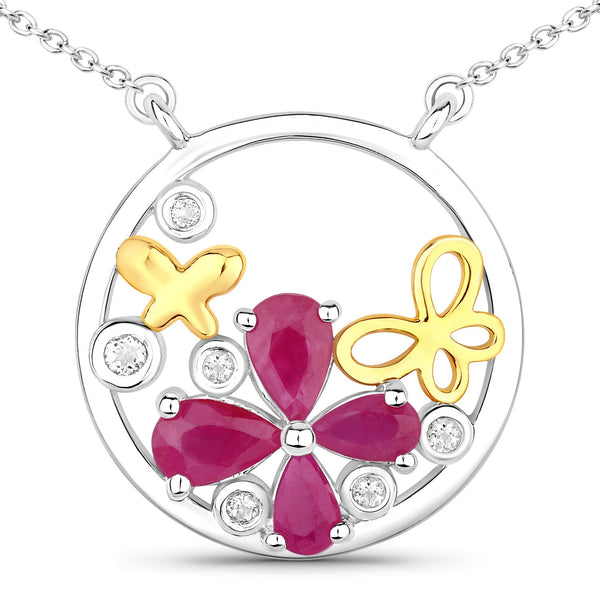 1.47 Carat Genuine Ruby and White Topaz .925 Sterling Silver Pendant