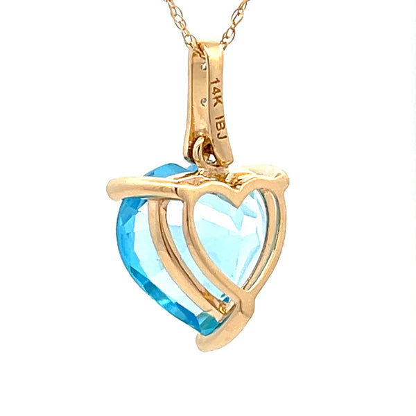 Blue Topaz Diamond Heart Love Pendant 14KT Yellow Gold