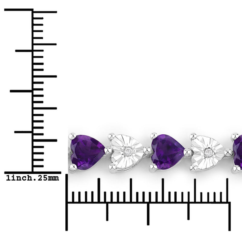 6.59 Carat Genuine Amethyst and White Diamond .925 Sterling Silver Bracelet