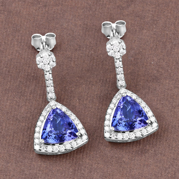 4.93 Carat Genuine Tanzanite and White Diamond 14K White Gold Earrings