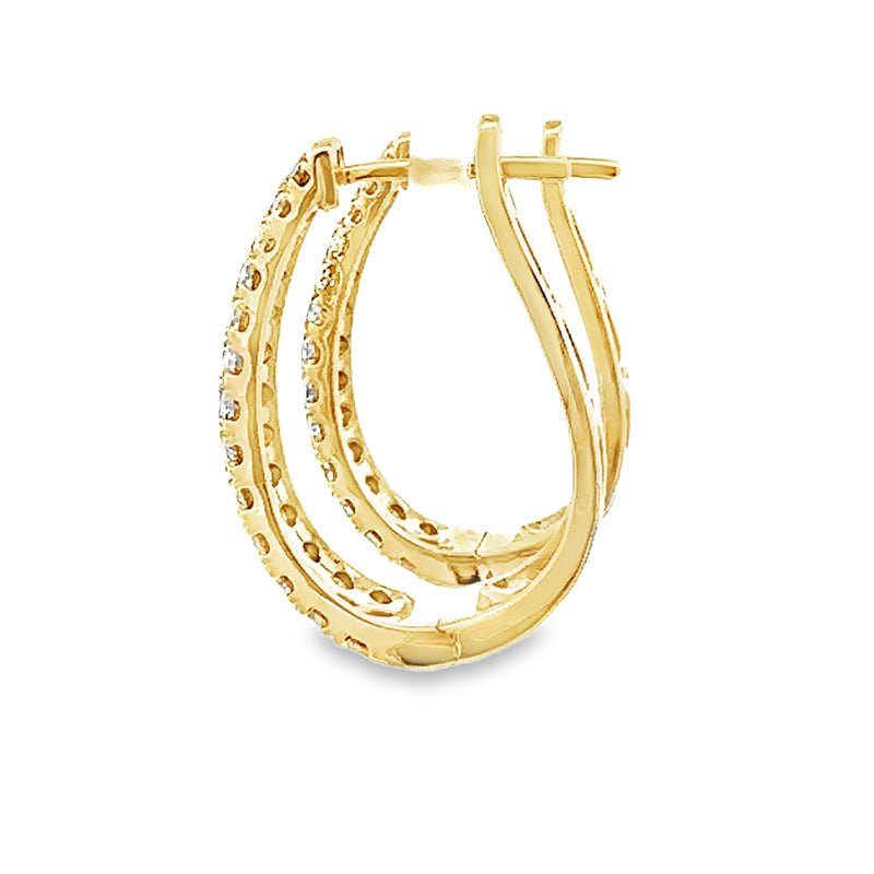 Genuine 2.00ct Diamond Hoop Earrings 14KT Yellow Gold