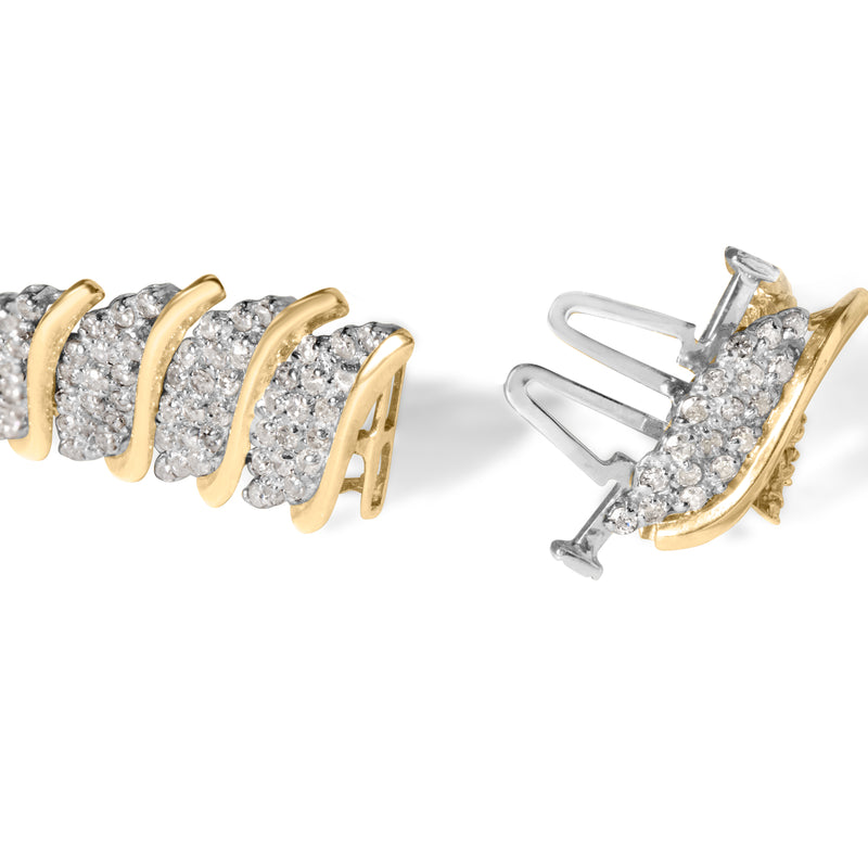 10K Yellow Gold 6.00 Cttw Pave Diamond S-Link Wave Link Bracelet (H-I Color, I2-I3 Clarity) - 7"