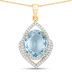 3.82 Carat Genuine Aquamarine and White Diamond 14K Yellow Gold Pendant